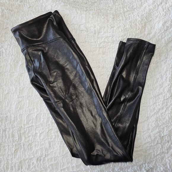 Spanx Faux Leather Black Leggings Medium Shaping High Rise - Picture 7 of 10
